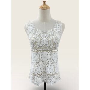 Boho Cream Crochet Tank, Size L